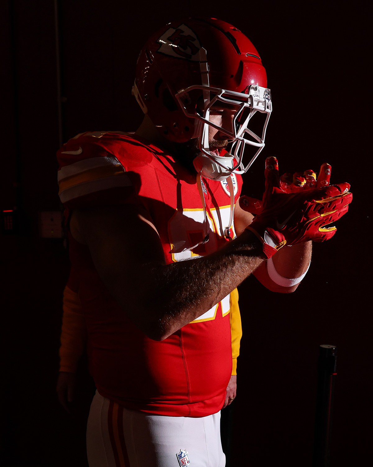 Kansas City Chiefs tight end Travis Kelce (87) in the tunnel prior to the Week 14 NFL game against the Los Angeles Chargers on Sunday, December 8, 2024.