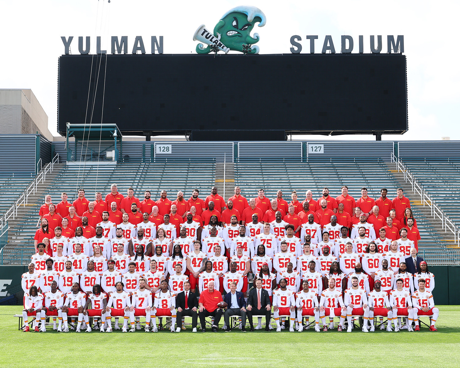 Kansas City Chiefs stand for a team photo ahead of Super Bowl LIX in New Orleans, LA on Saturday, February 8, 2025.