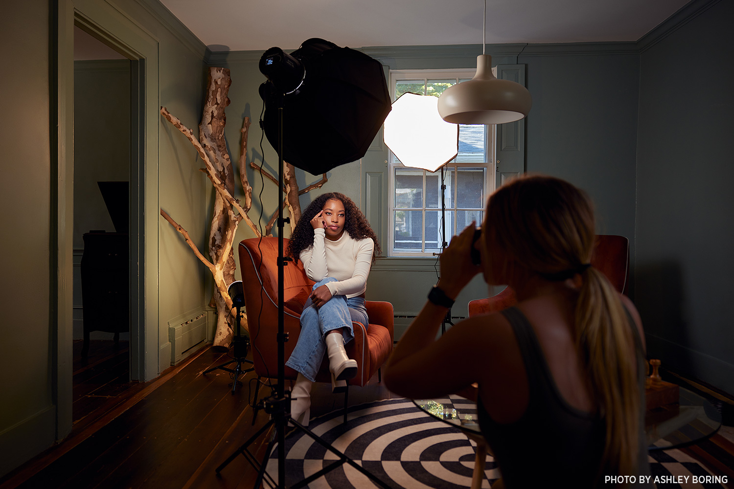 Behind the scenes of the U60-B providing bright, even LED lighting for a content creation setup.