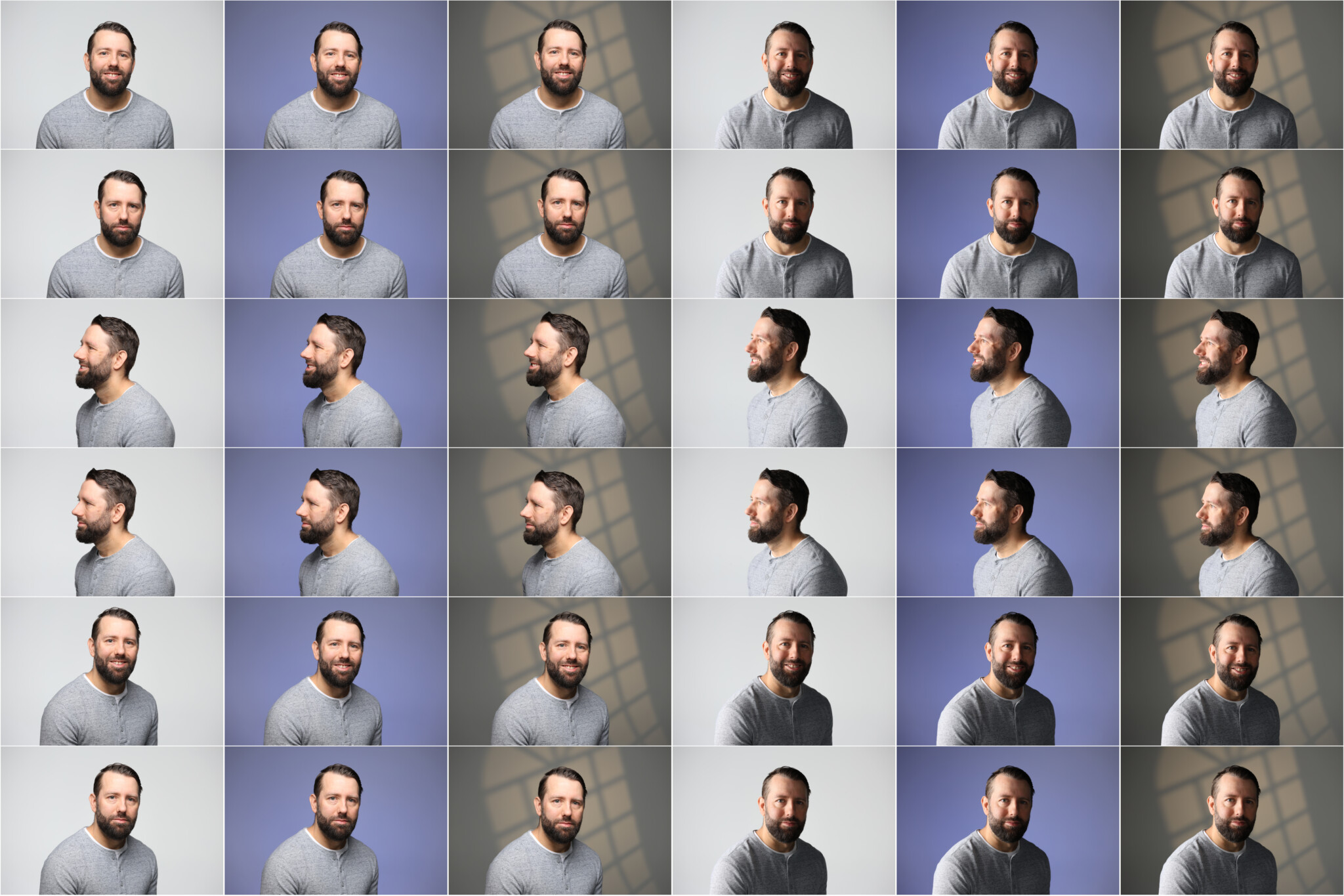 36 different portrait looks with different lighting and background styles shot in under 1 minute