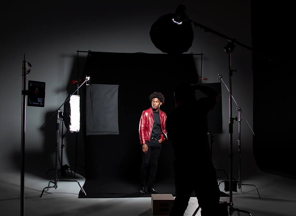 black background photography setup