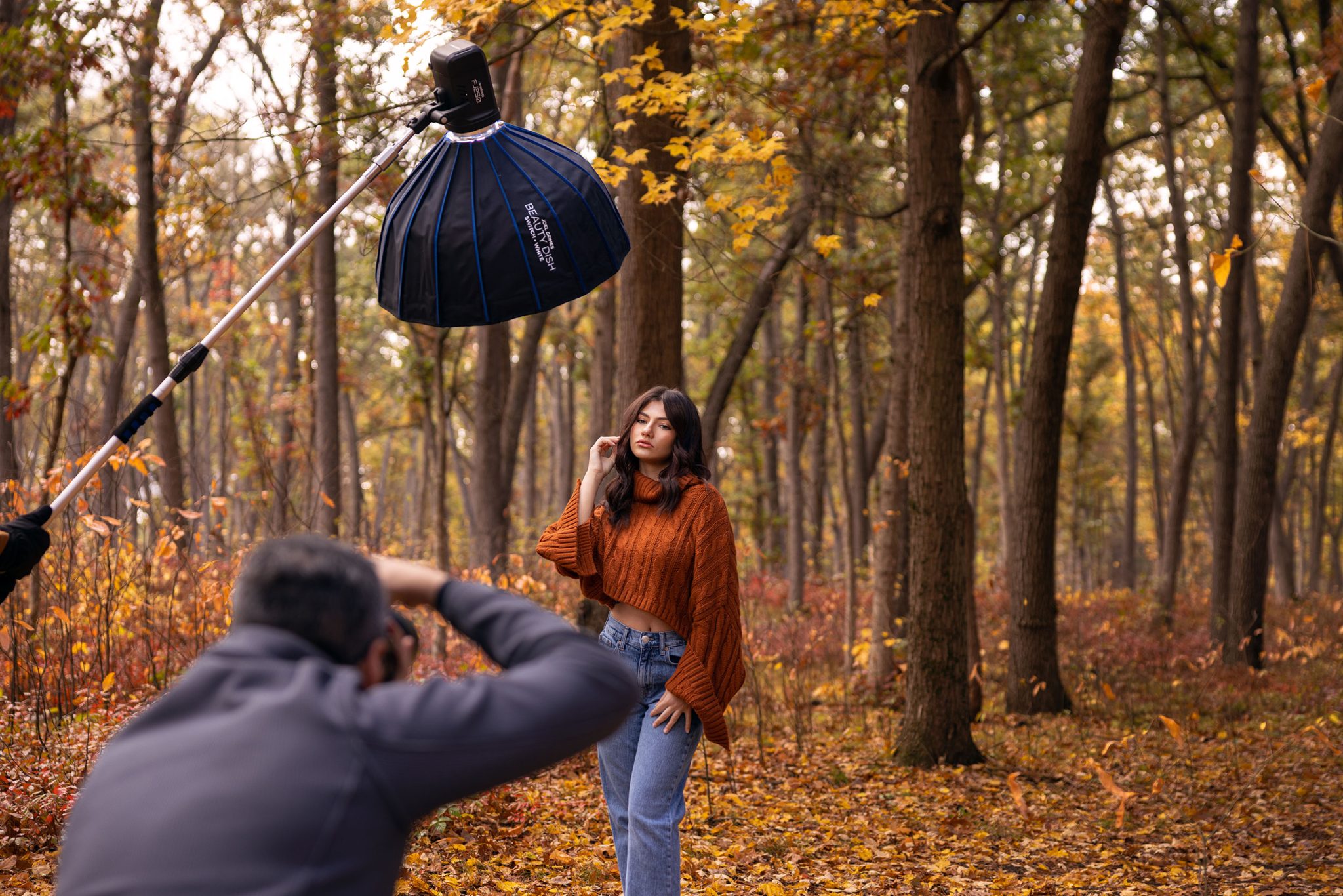 Behind the scenes close-up outdoor portrait with soft background color