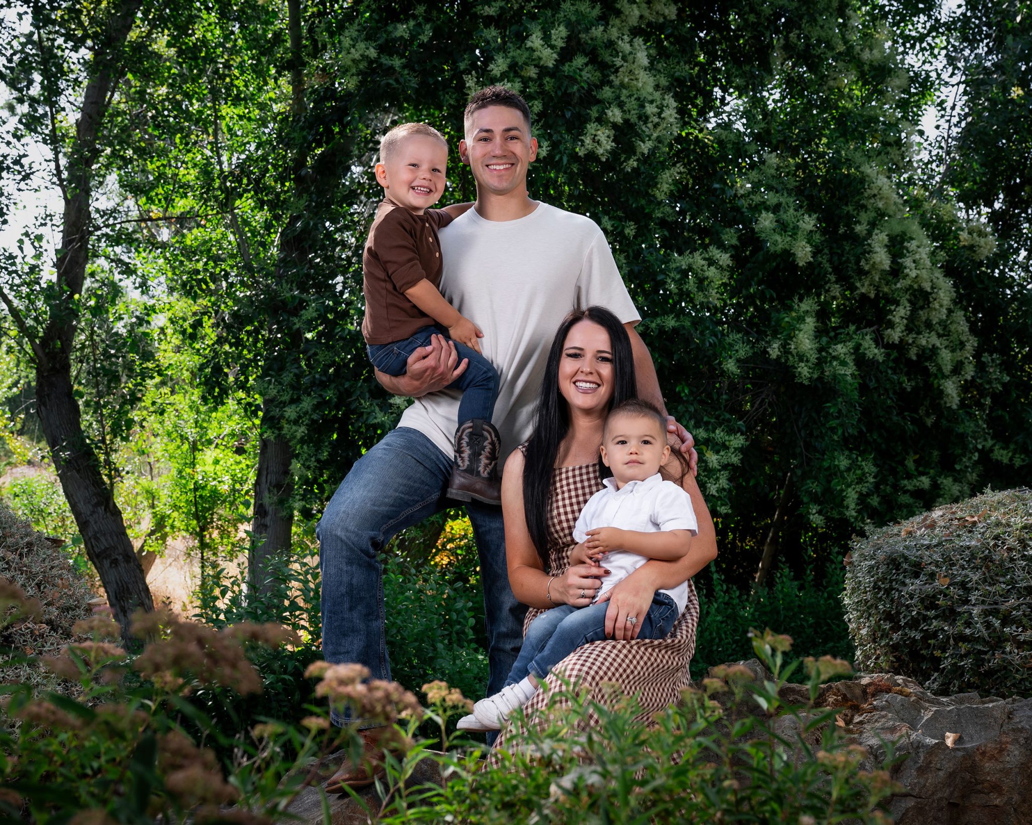 Group portrait lit using cross lighting with two softboxes for even, balanced coverage.