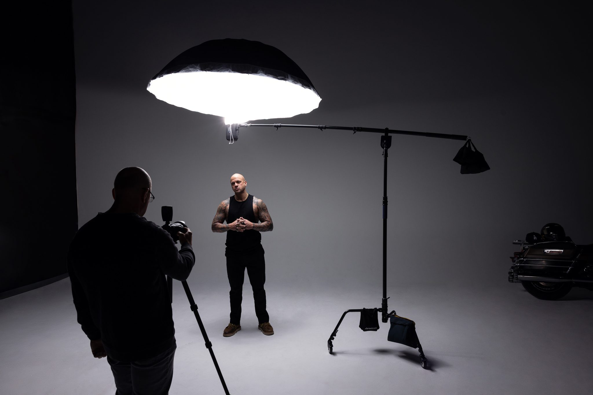 Top-down-lighting-setup-with-the-FJ400-II-and-7-Umbrella-for-soft-dramatic-portrait-light Top-down lighting setup with the FJ400 II and 7' Umbrella for soft, dramatic portrait light
