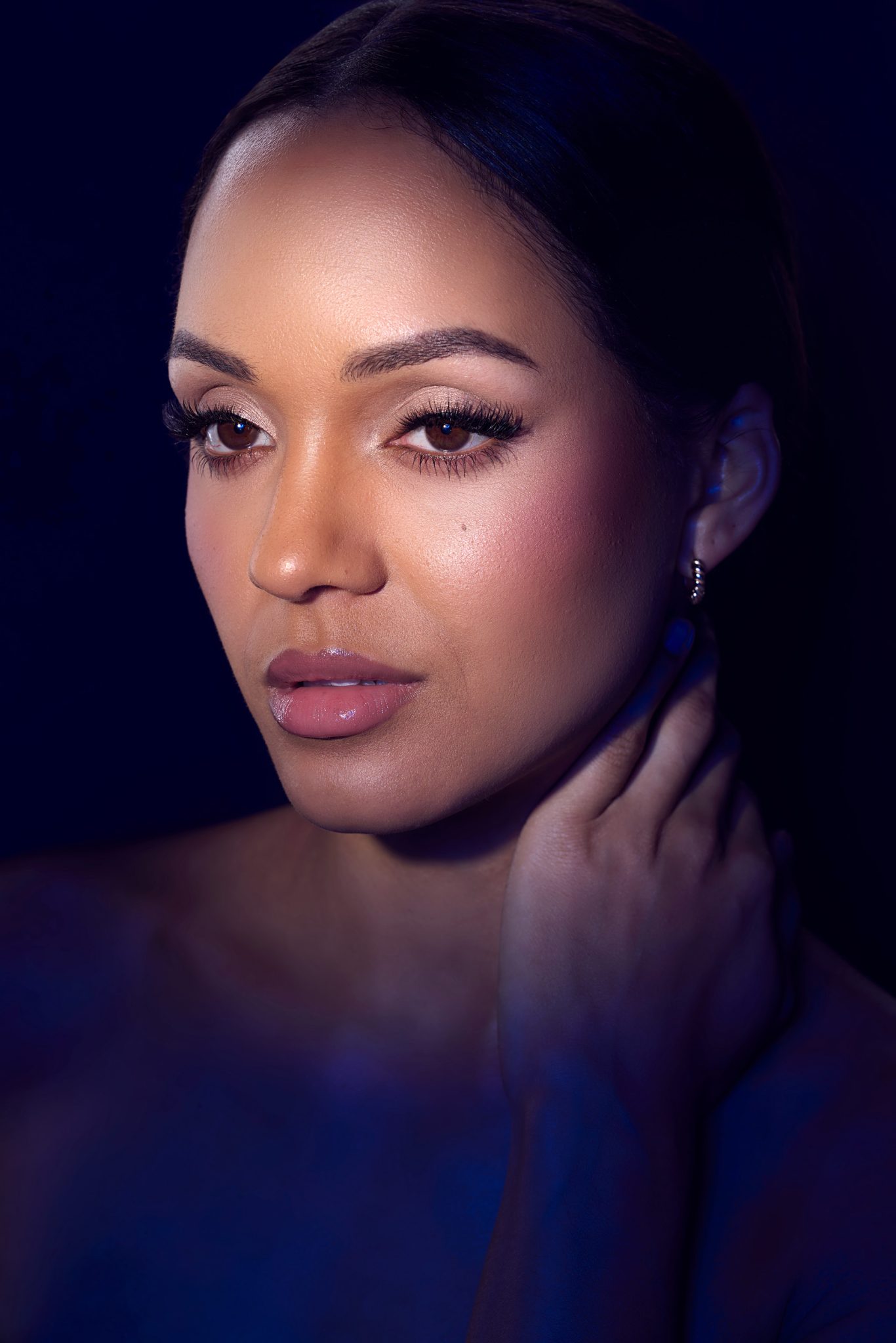 Beauty portrait with black foam core added for quick background change.