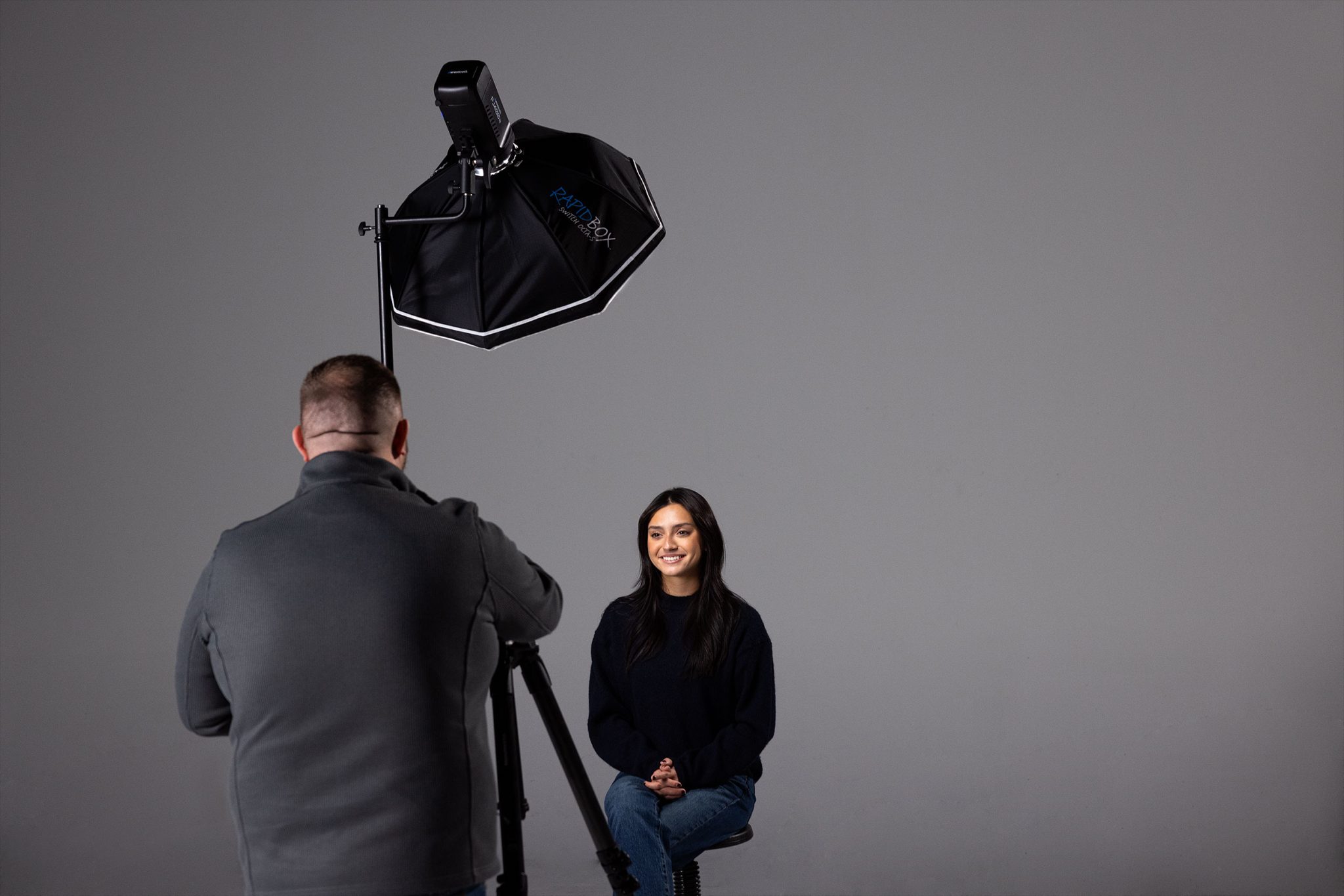 Behind the Scenes of Butterfly Lighting: Light placed high and centered in front.