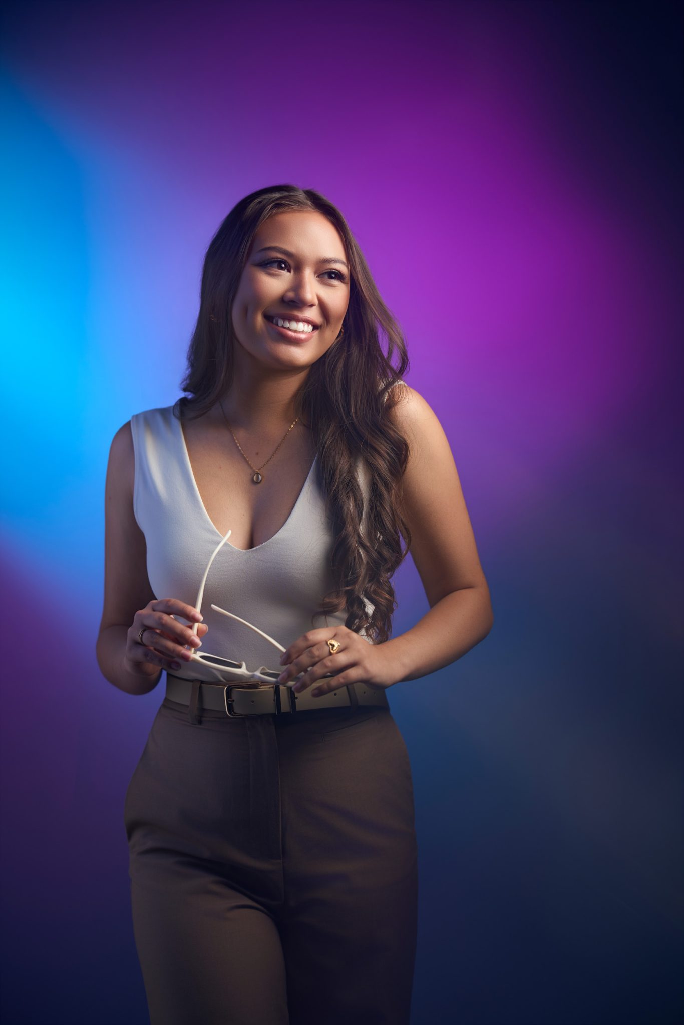 Portrait using the FJ250 strobe and gelled FJ80 II speedlights for bold color, clean detail, and frozen motion.