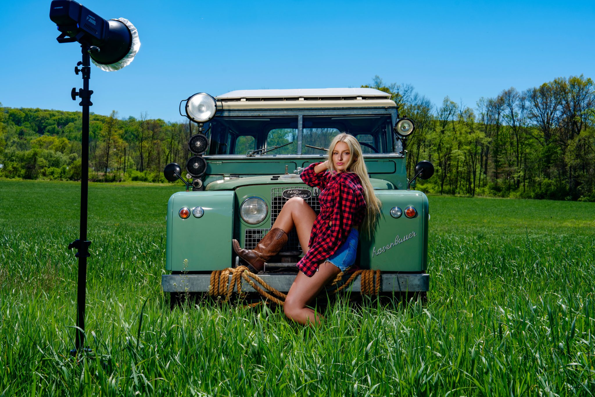 Behind the scenes with the FJ800 and 45-Degree Deep Focus Reflector overpowering harsh midday sun.
