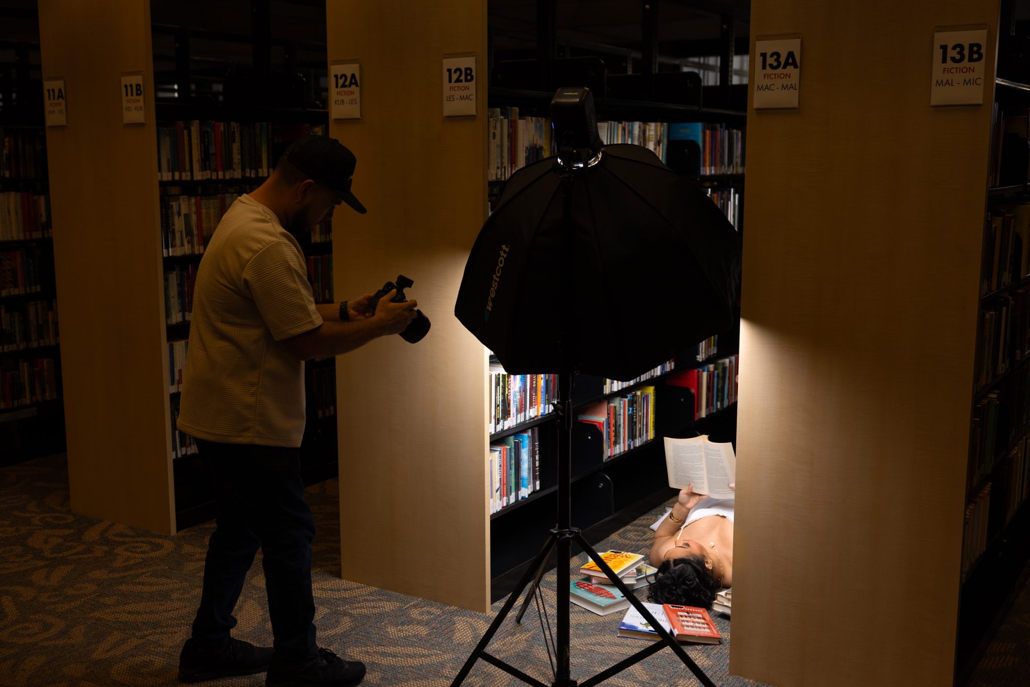 Behind the scenes of setup with additional books for added depth.