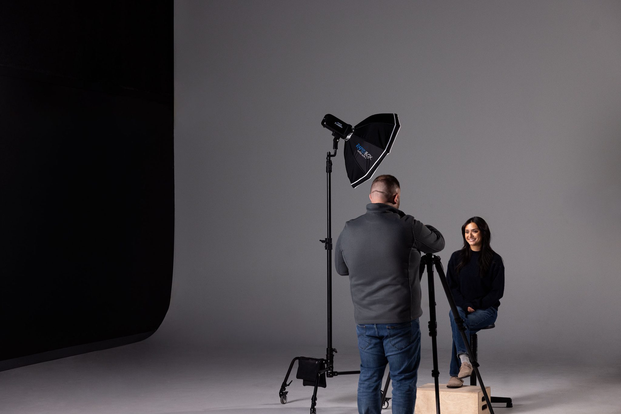 Behind the Scenes Rembrandt Lighting: Light placed higher and further to the side.