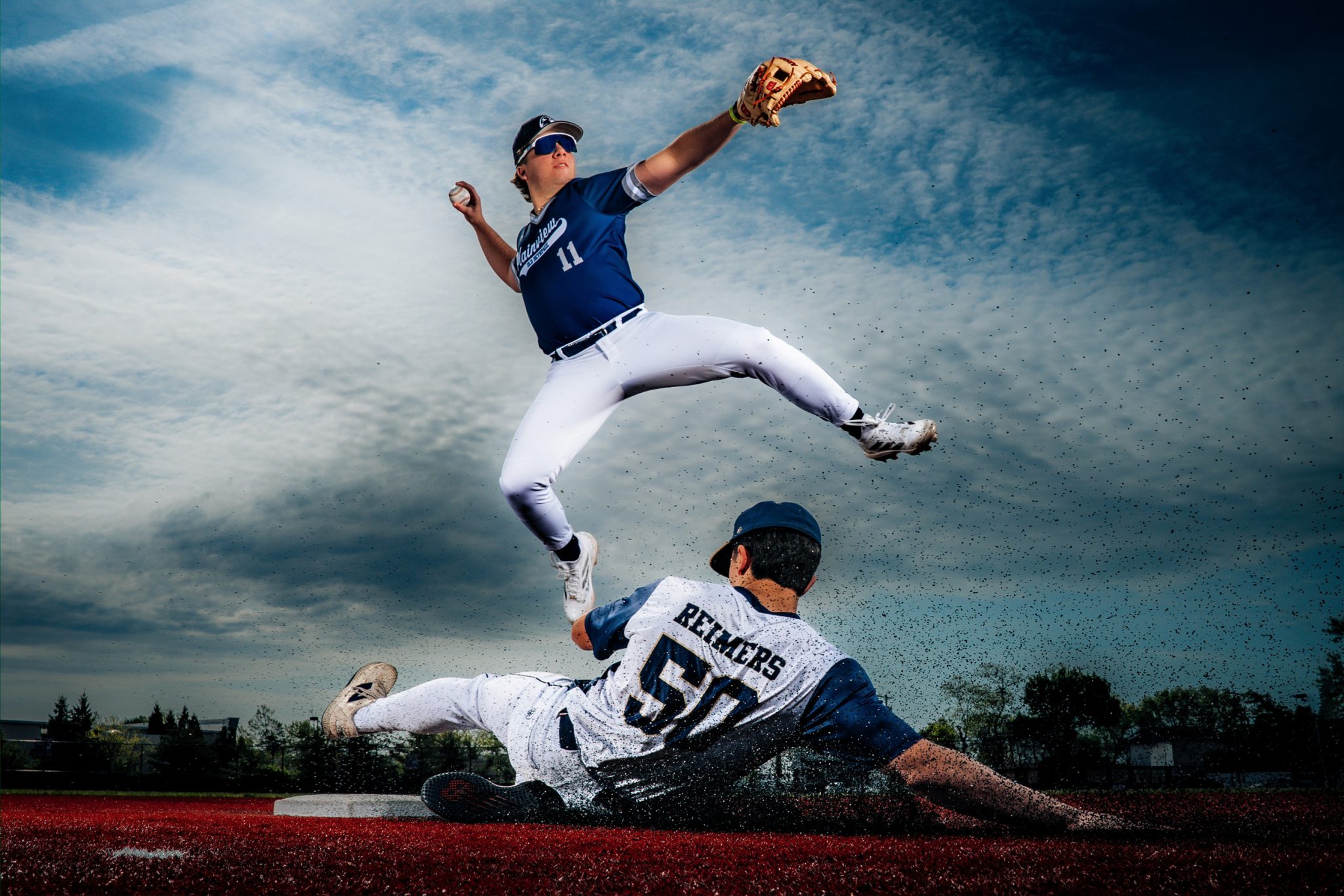 Three-light setup freezes action while creating bold separation and depth.
